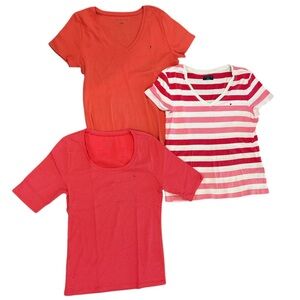 3 PCS 90s TOMMY HILFIGER SCOOP & VNECK PINK & WHITE STRIPE CASUAL T-SHIRTS SZ L